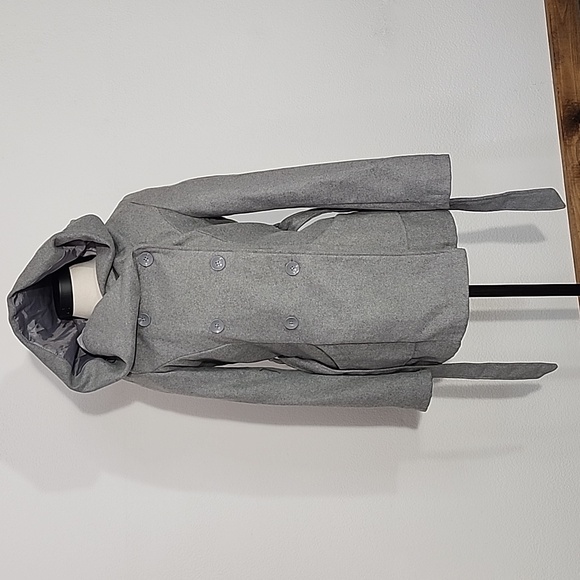 New Look Coat Double Breasted Pea Coat Wool/Poly Blend Tie & Button Gray Size M - Picture 6 of 16